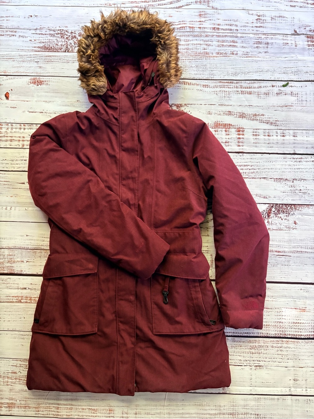 The North Face Women's Burgundy Ski Parka with Faux Fur Hood